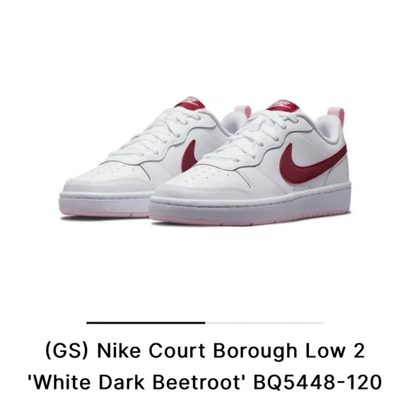 Nike Court Borough Low 2 NWOB "White Dark Beetroot " Sneakers size US 5.5Y - Picture 4 of 17